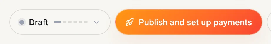 RecTrack competition status pill reading Draft, next to a Publish and set up payments button.