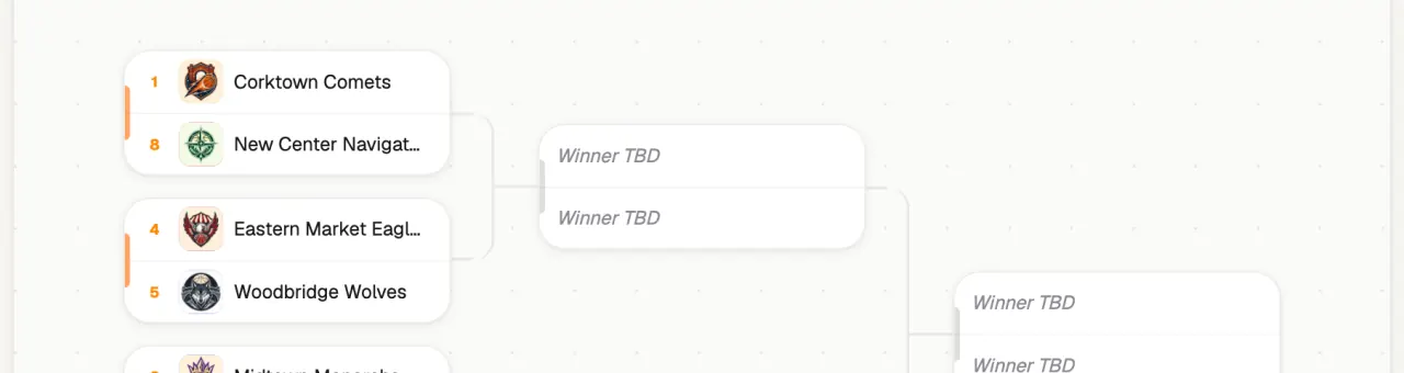 The RecTrack playoff bracket with eight seeded teams in the first round